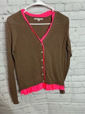 GAP Brown Cardigan with Hot Pink Trim